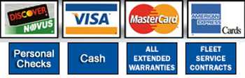 Southside Tire & Auto in Grand Rapids, MN, accepts, VISA, MasterCard, American Express, Discover, Personal Check and Cash, as well as all extended warranties and many fleet service contracts.
